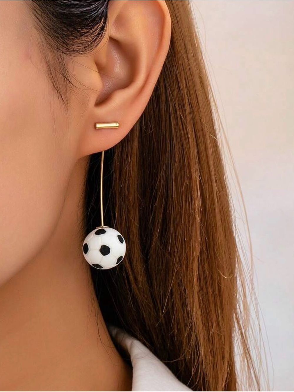 Gold Drop Soccer Ball Dangle Earrings A2070